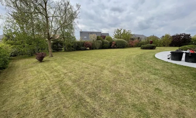 Scarification d’une pelouse dans le jardin d'un particulier à Saint-Quentin, Saint-Quentin, Avenir Vert